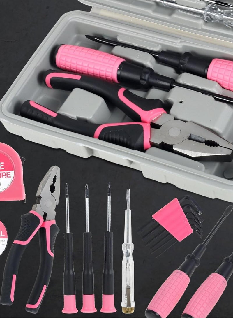 GGOOT 15Pcs Household Repair Tool Kit Multi-Purpose Home Hand Tool Set with Storage Case Home Hardware Combination Tool Kit with Wire Cutter and Hex Wrench for DIY Repair(Pink) - Image 5