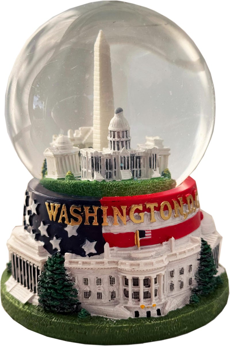 Washington DC Washington, D.C. Snow Globe with Famous Buildings and Monuments - American Flag Base - Large - Image 1