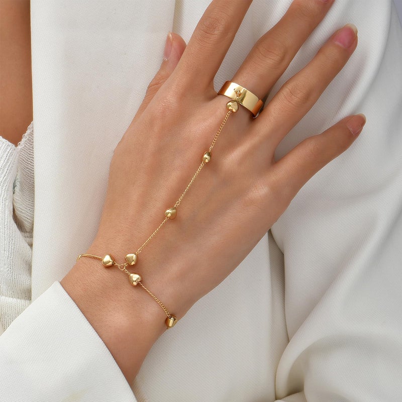 Decixde Hand Chain Bracelet for Women Gold Silver Hand Chain Link bracelet with Finger Ring Trendy Hands Jewelry Gifts (Silver Chain) - Image 2