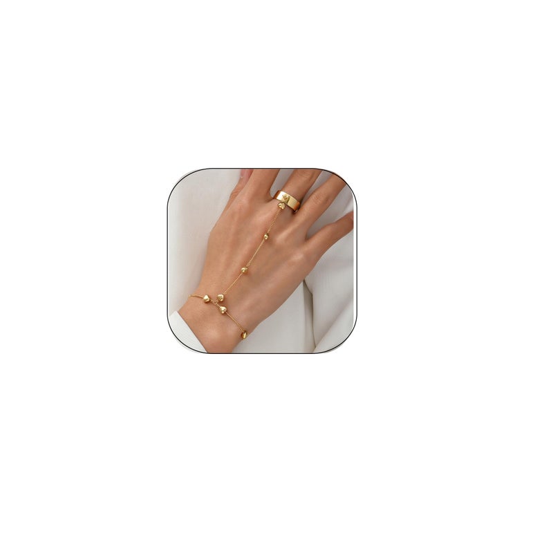 Decixde Hand Chain Bracelet for Women Gold Silver Hand Chain Link bracelet with Finger Ring Trendy Hands Jewelry Gifts (Silver Chain) - Image 1