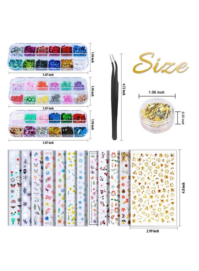 تينيتور 12 ورقة ملصقات فنية للأظافر على شكل زهرة ملصقات أظافر ثلاثية الأبعاد ذاتية اللصق لتزيين الأظافر مع فن الأظافر اللامع على شكل فراشة وترتر على شكل قلب ورقائق رقائق الأظافر وشرائح زهرة فنية للأظافر - Image 2