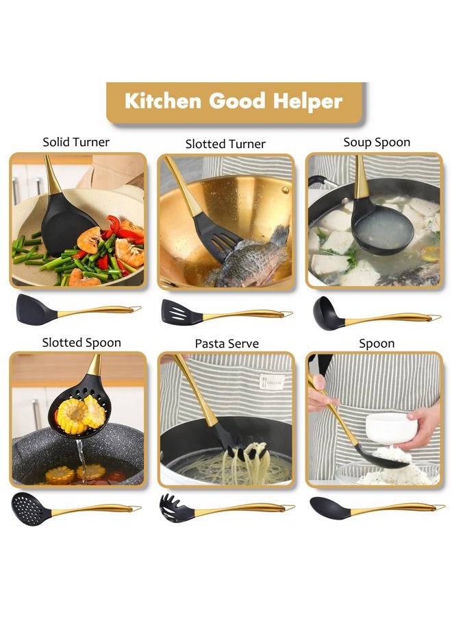 Blithely Silicone Cooking Utensils Set, 9Pcs Kitchen Utensil Set with Stainless Steel Handle, Heat-Resistant Silicone Utensils for Cooking, Non-Stick Spatula Set with Spoons, Turners, Ladle (Gold) - Image 3