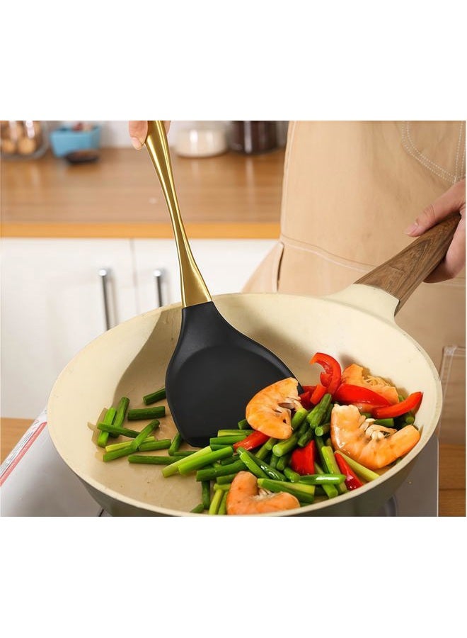 Blithely Silicone Cooking Utensils Set, 9Pcs Kitchen Utensil Set with Stainless Steel Handle, Heat-Resistant Silicone Utensils for Cooking, Non-Stick Spatula Set with Spoons, Turners, Ladle (Gold) - Image 5