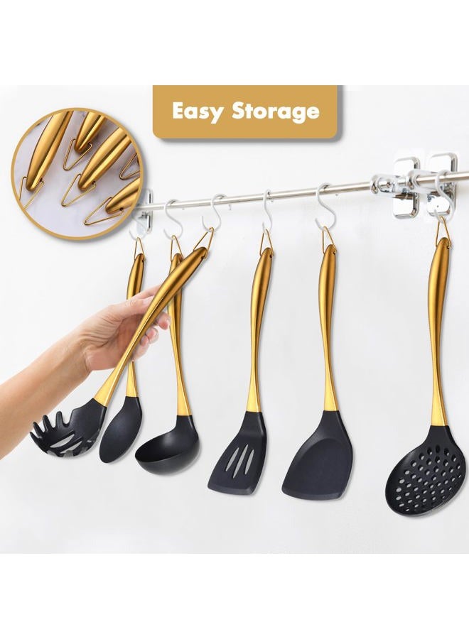Blithely Silicone Cooking Utensils Set, 9Pcs Kitchen Utensil Set with Stainless Steel Handle, Heat-Resistant Silicone Utensils for Cooking, Non-Stick Spatula Set with Spoons, Turners, Ladle (Gold) - Image 4