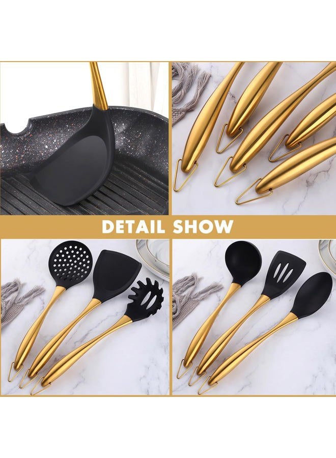 Blithely Silicone Cooking Utensils Set, 9Pcs Kitchen Utensil Set with Stainless Steel Handle, Heat-Resistant Silicone Utensils for Cooking, Non-Stick Spatula Set with Spoons, Turners, Ladle (Gold) - Image 2