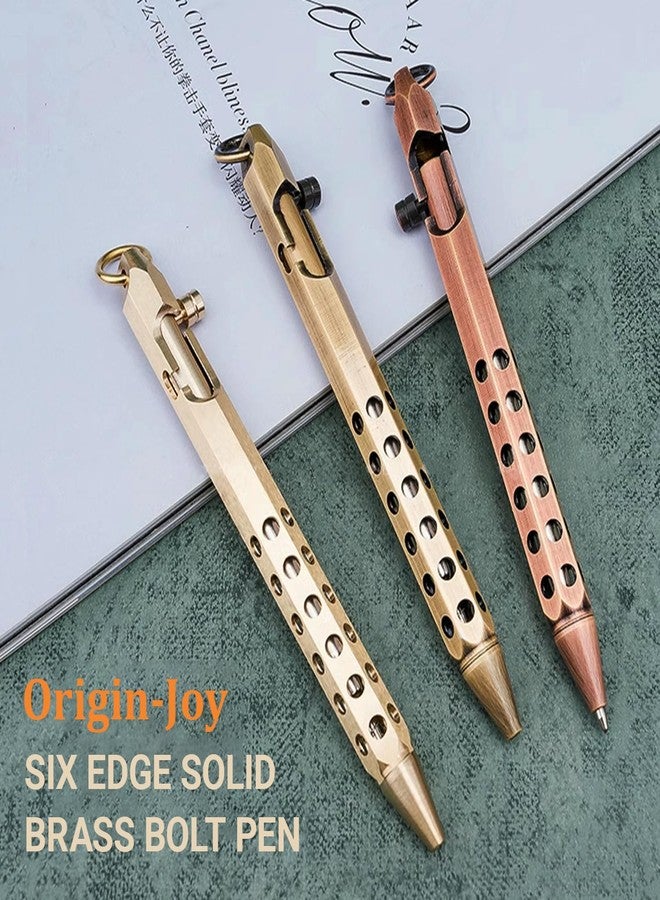 Origin-Joy 1 Pack Bolt Action Pen Set, Six Edge Solid Brass EDC Pocket Tactical Pen With 10 Ballpoint Refills (Retro Black) - Image 2