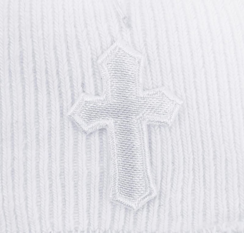 Christening Day White Cotton Anklet Sock with Embroidered Cross - Image 3