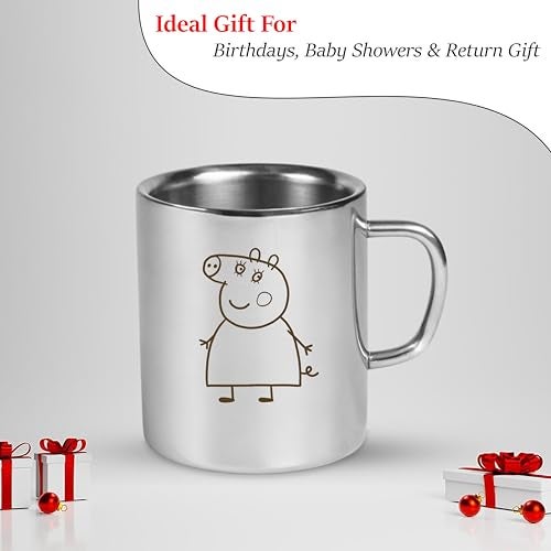 SAVRI Personalized Stainless Steel Mug for Kids with Cartoon Design | 220 ml Double Wall Insulated Mug for School, Milk, Juice & Water (Peppa Pig) - Image 5