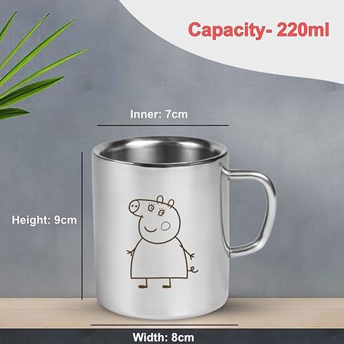 SAVRI Personalized Stainless Steel Mug for Kids with Cartoon Design | 220 ml Double Wall Insulated Mug for School, Milk, Juice & Water (Peppa Pig) - Image 3