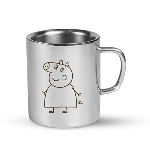 SAVRI Personalized Stainless Steel Mug for Kids with Cartoon Design | 220 ml Double Wall Insulated Mug for School, Milk, Juice & Water (Peppa Pig) - Image 1