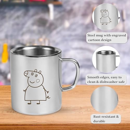 SAVRI Personalized Stainless Steel Mug for Kids with Cartoon Design | 220 ml Double Wall Insulated Mug for School, Milk, Juice & Water (Peppa Pig) - Image 4