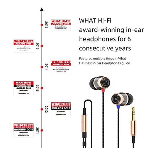 SoundMAGIC E10 Wired Earphones No Microphone HiFi Stereo Earbuds Noise Isolating in Ear Headphones Powerful Bass Tangle Free Cord Black Gold - Image 3
