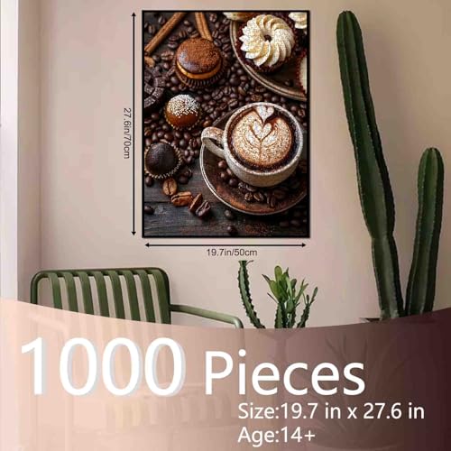 Tucocoo Coffee Cup Jigsaw Puzzles for Adults 1000 Pieces Coffee Beans Pastry Gourmet Art Style Brown Painting 27x20 inch DIY Puzzles for Home Decoration Gifts Family Puzzle Perfect for Game Nights - Image 5