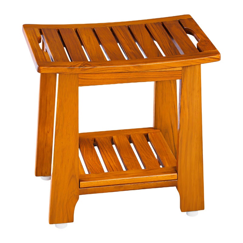 NNN 18" Standard Teak Shower Bench with Shelf & Handle - Waterproof, Non-Slip Bath Stool, 300 lbs Capacity - Fits Standard Tubs/Showers & Outdoor Use (Patented) - Image 1