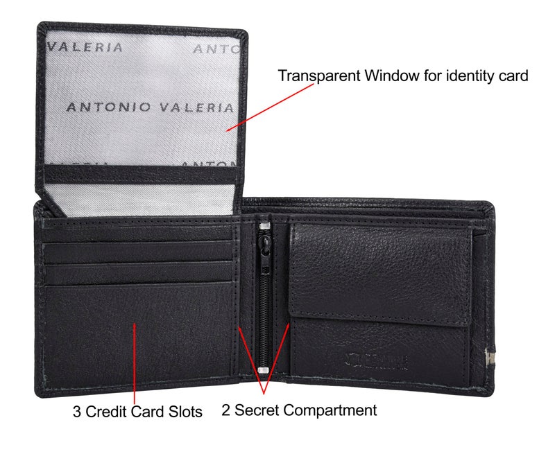 ANTONIO VALERIA Scott Black/Light Grey Leather Wallet for Men - Image 4