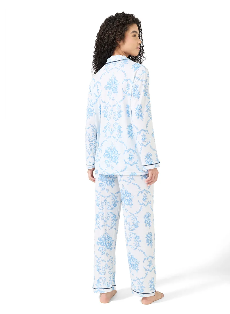 Ginger Cotton Button Up Shirt & Pyjama Set