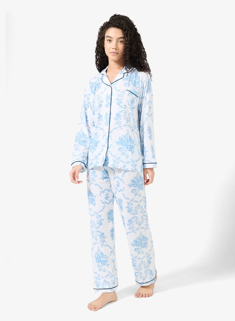 Ginger Cotton Button Up Shirt & Pyjama Set - Image 1