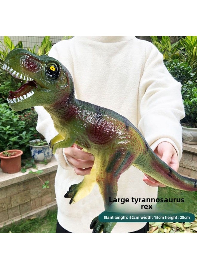 Large Realistic Enamel Dinosaur Toy Sound-making Tyrannosaurus Rex Triceratops Animal Boys Soft Jelly Model Street Stall-Color:Army Green Tyrannosaurus 52cm - Image 1