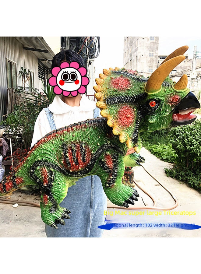Large Realistic Enamel Dinosaur Toy Sound-making Tyrannosaurus Rex Triceratops Animal Boys Soft Jelly Model Street Stall-Color:Army Green Tyrannosaurus 52cm - Image 2
