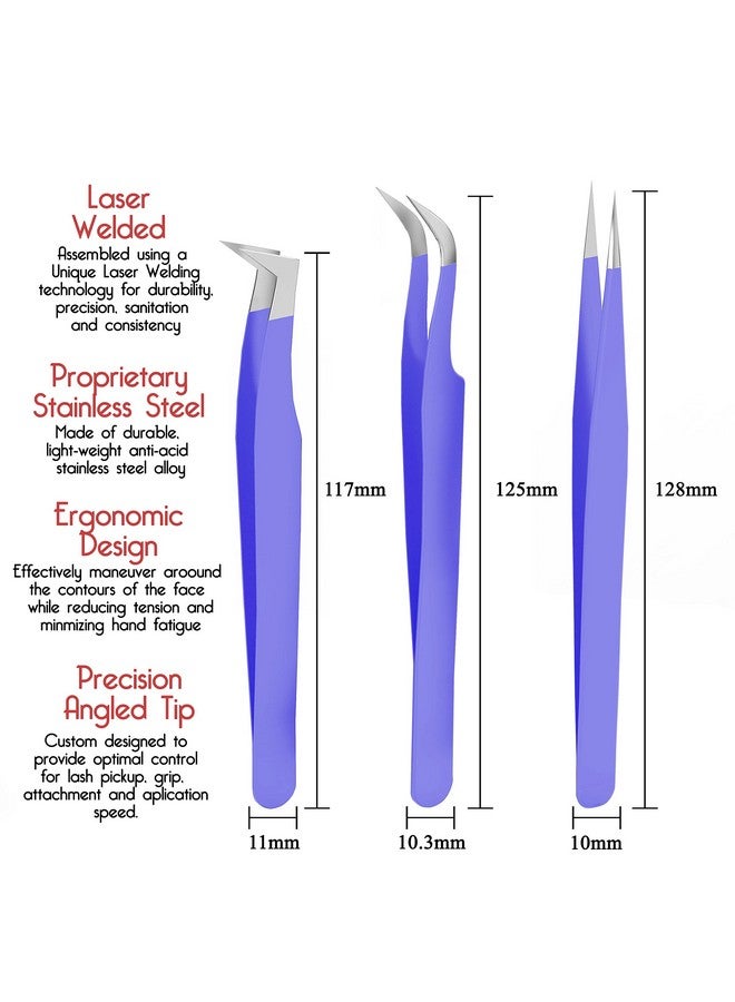 SIVOTE Ivote Lash Tweezers For Eyelash Extensions For Volume Isolation & Classic Lashes 3 Pack Purple - Image 3