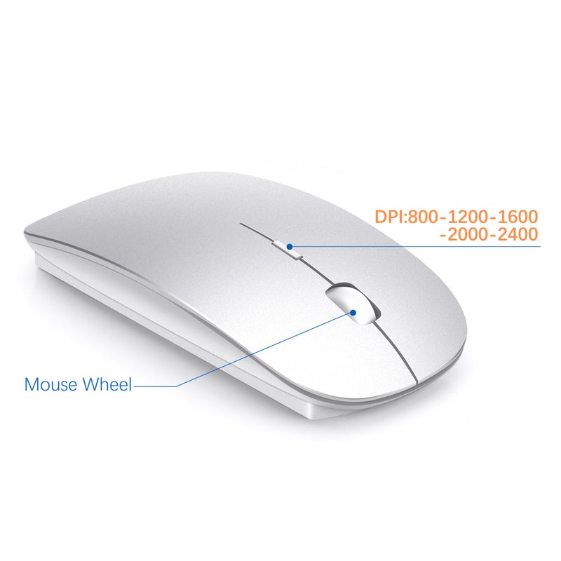 TopMate Wireless Keyboard and Mouse Ultra Slim Combo, TopMate 2.4G Silent Compact USB 2400DPI Mouse and Scissor Switch Keyboard Set with Cover, Batteries Included, for PC/Laptop/Windows/Mac - Silver White - Image 4