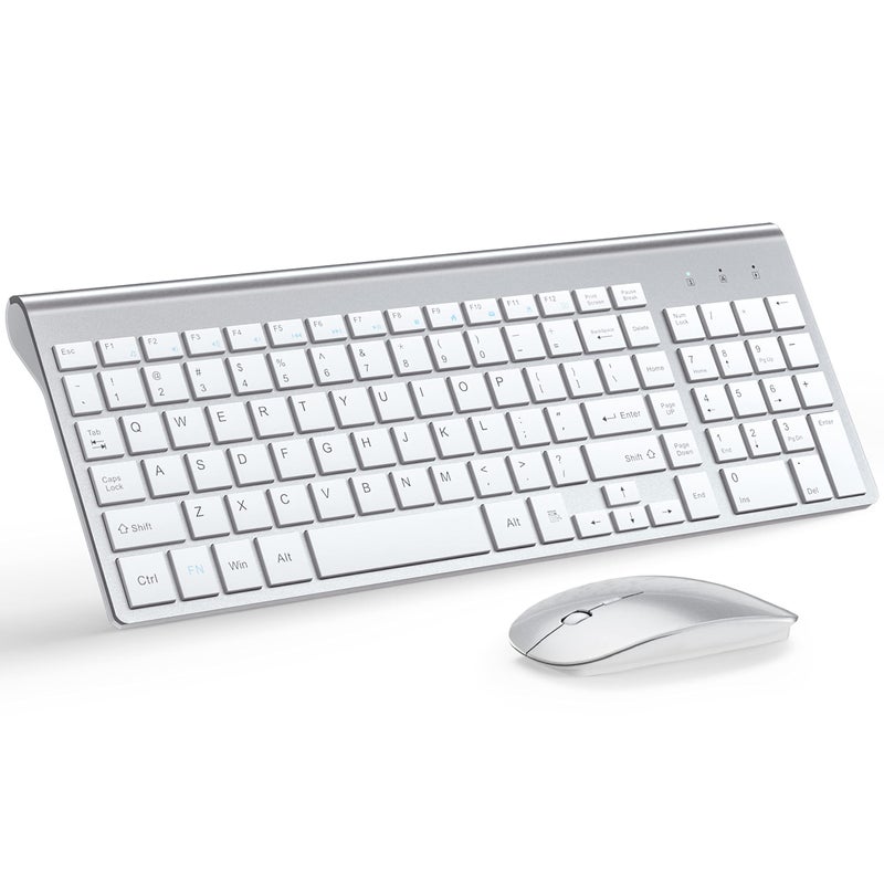 TopMate Wireless Keyboard and Mouse Ultra Slim Combo, TopMate 2.4G Silent Compact USB 2400DPI Mouse and Scissor Switch Keyboard Set with Cover, Batteries Included, for PC/Laptop/Windows/Mac - Silver White - Image 1