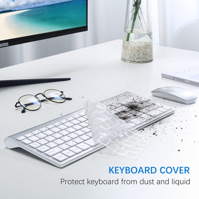 TopMate Wireless Keyboard and Mouse Ultra Slim Combo, TopMate 2.4G Silent Compact USB 2400DPI Mouse and Scissor Switch Keyboard Set with Cover, Batteries Included, for PC/Laptop/Windows/Mac - Silver White - Image 5