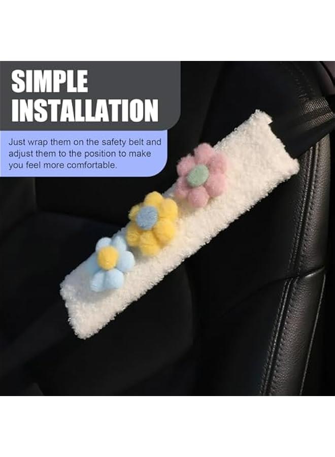 2 Pieces of Car Seat Belt Shoulder Strap Protectors, 9.4 x 2.5 Plush Soft Pads to Relieve Shoulder and Neck Pressure, Cute Cartoon Flower Design with Velcro Installation, Suitable for All Cars (Blue) - Image 5