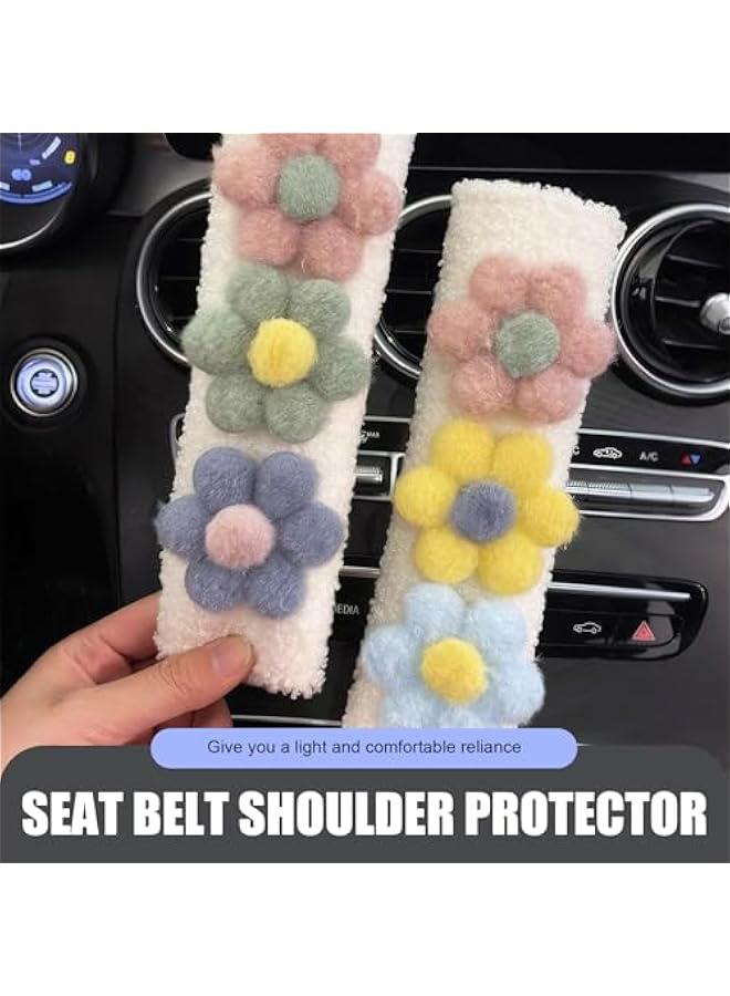 2 Pieces of Car Seat Belt Shoulder Strap Protectors, 9.4 x 2.5 Plush Soft Pads to Relieve Shoulder and Neck Pressure, Cute Cartoon Flower Design with Velcro Installation, Suitable for All Cars (Blue) - Image 3