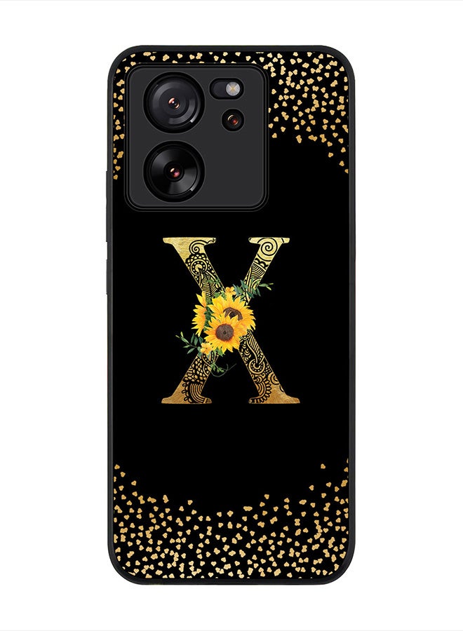 Stylizedd Rugged Black Edge case for Xiaomi 13T / Xiaomi 13T Pro, Slim fit Soft Case Custom Monogram Initial Letter Mandala Floral Pattern Alphabet-X (Black) - Image 1