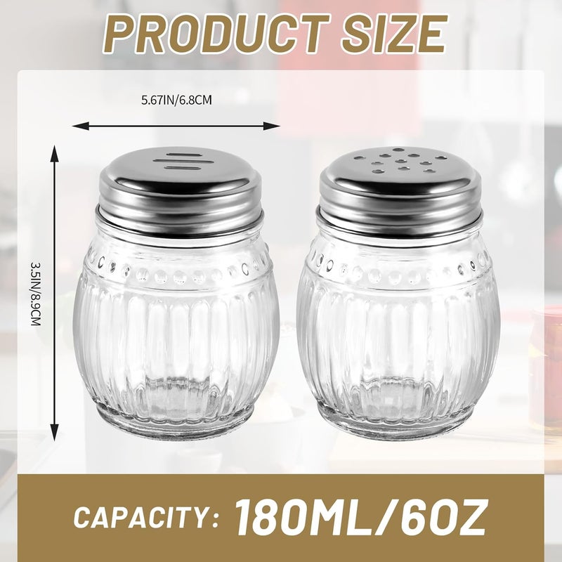 Wongblee Cheese and Pepper Shakers Set of 2, 6oz Glass Spice Shakers with Perforated and Slotted Top (Clear) - Image 3