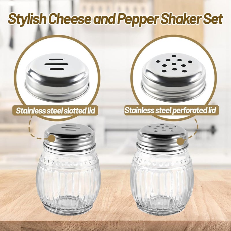 Wongblee Cheese and Pepper Shakers Set of 2, 6oz Glass Spice Shakers with Perforated and Slotted Top (Clear) - Image 2