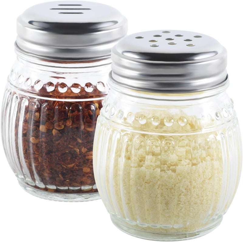 Wongblee Cheese and Pepper Shakers Set of 2, 6oz Glass Spice Shakers with Perforated and Slotted Top (Clear) - Image 1