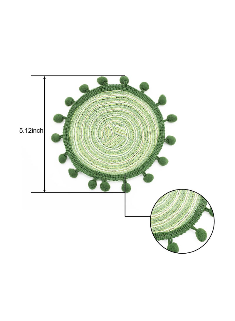 Excefore 6 Pcs Green Woven Coasters, Boho Coasters for Drinks, Round Cloth Coasters for Drinks Absorbent, Vintage Ethnic Lace Coasters, 5.2" Absorbent Coasters for Home, Office - Image 5