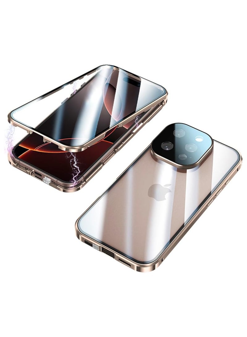 Case Compatible iPhone 16 Pro Max 2024, Magnetic Body Metal Frame Double Sided Transparent Tempered Glass Cover with Camera Protection 