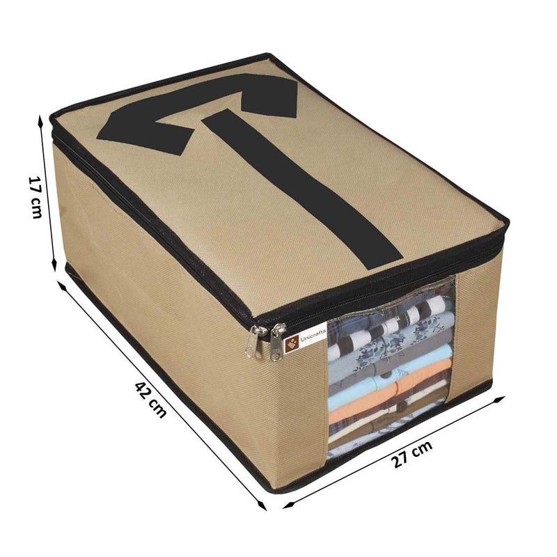 UNICRAFTS Unicrafts Shirt Cover Non Woven Foldable Shirt Cover Storage Organizer Garment Cover Cloth Storage Bag Suit Cover Tshirt Trousers Jeans Clothes Wardrobe Organizer Clothing Organiser Pack of 3 Pc Beige  - Image 3