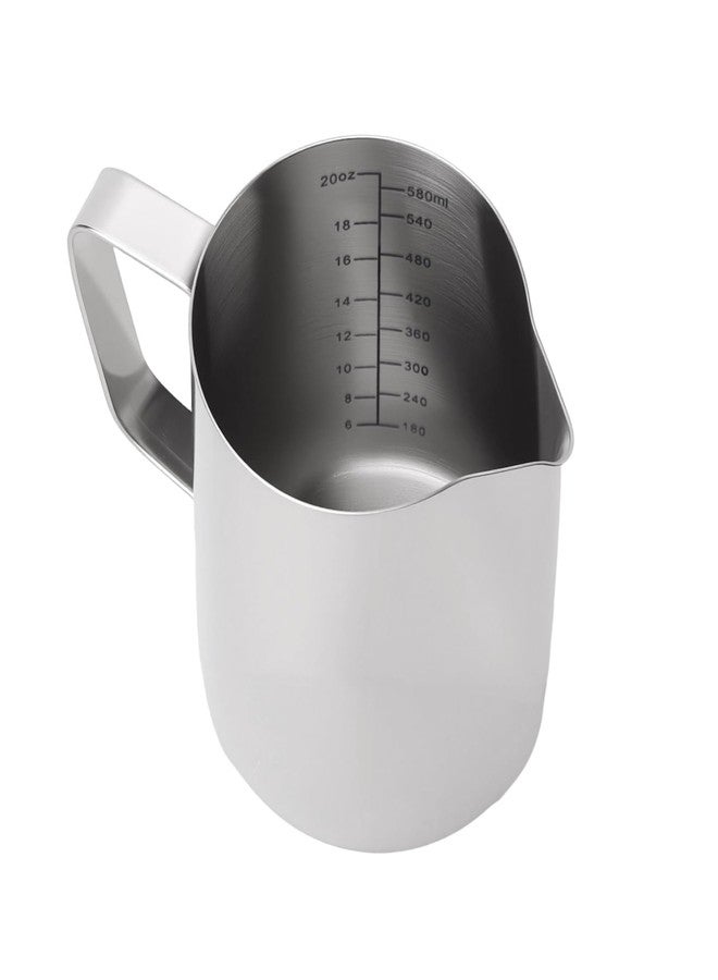 SINJEUN 20 oz/600 ml Milk Frothing Pitcher, Stainless Steel Milk Steamer Cup Frother Cup with Scale and Handle for Coffee Latte Art, Silver(2 Pack) - Image 3