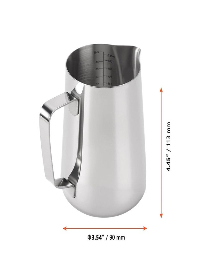 SINJEUN 20 oz/600 ml Milk Frothing Pitcher, Stainless Steel Milk Steamer Cup Frother Cup with Scale and Handle for Coffee Latte Art, Silver(2 Pack) - Image 2