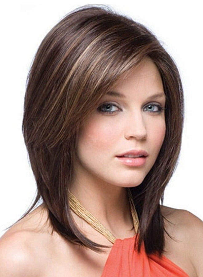 Short Bob Wigs,Natural Shoulder Length Central Lace Wgs, Premium Heat-Resistant Synthetic Straight Wigs for Women Daily Use(Ombre Blonde with Brown Highlight) - Image 1