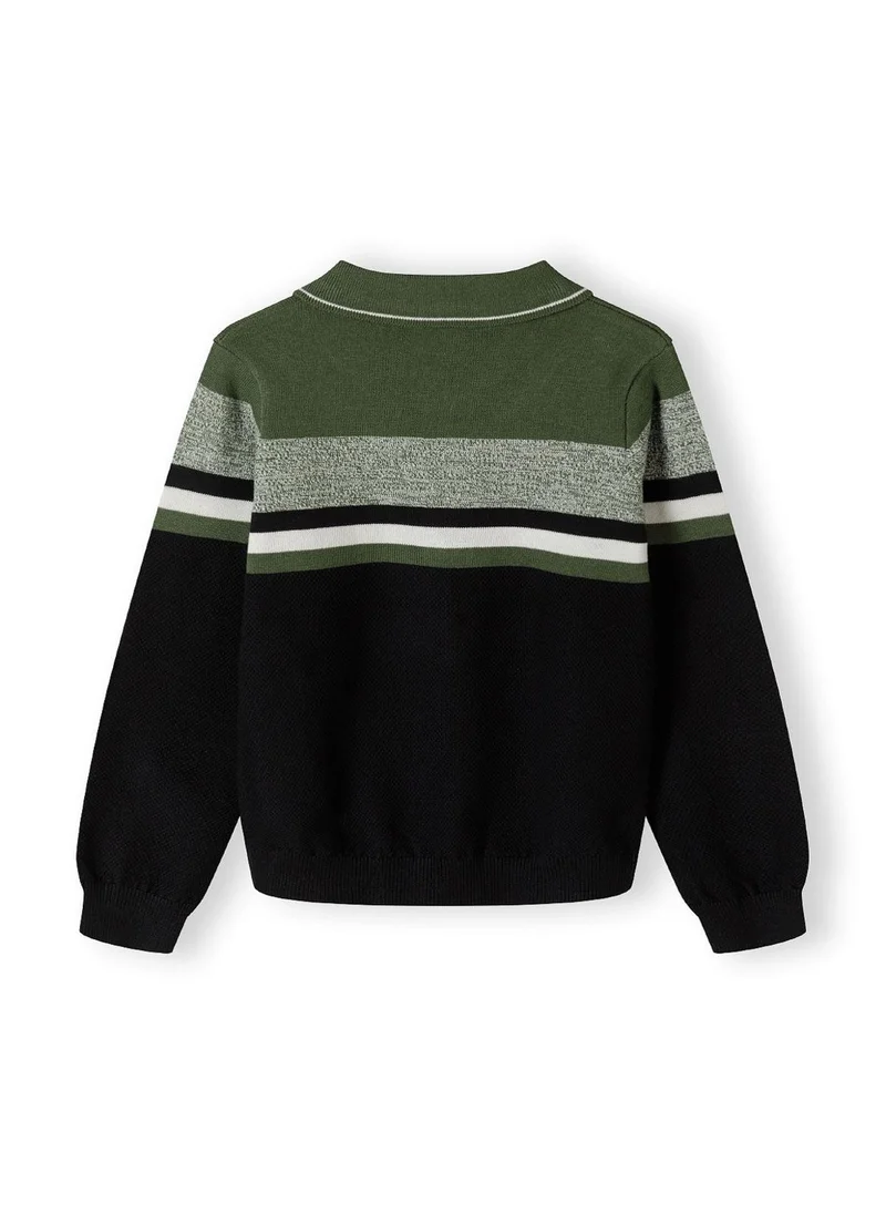 MINOTI Kids Boys Casual Cotton Polo Sweater with Zipper and Striped Design