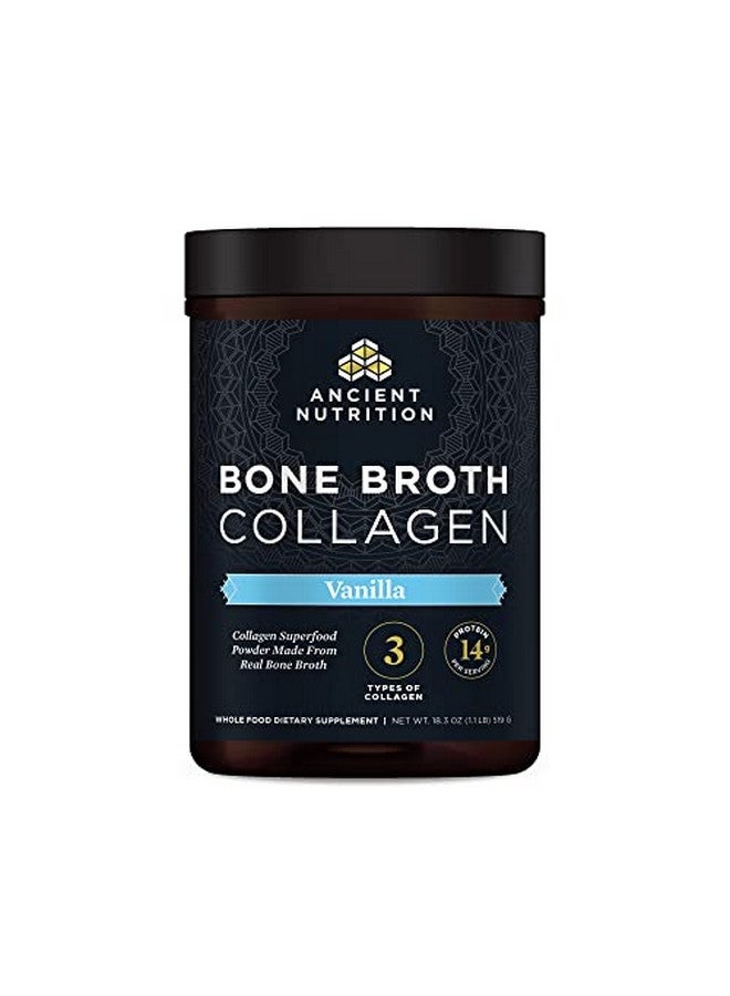 Ancient Nutrition مسحوق الكولاجين مرق العظام كولاجين الفانيليا متعدد الببتيدات المحللة يدعم البشرة والأظافر مكمل المفاصل 30 وجبة 18.3 أونصة - Image 1