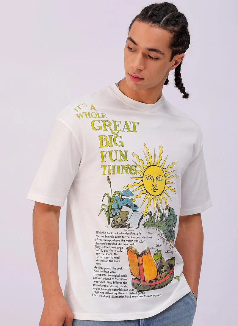 ذا انديان كراج كو Men Boxy Oversized Graphic Back Printed Round Neck Tshirt
