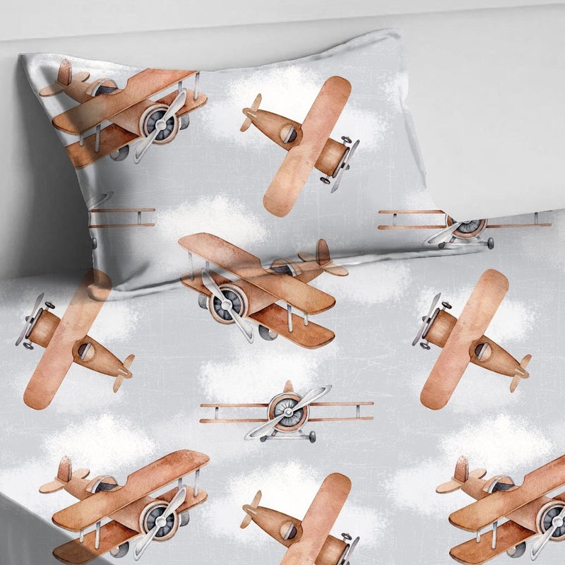 THE POMI THE POMI Kids Bedsheet with 1 Pillow Cover for Single Bed Cute and Fun Print Sheets for Boys Girls Ideal for Childrens Room Perfect for Kids Room Size 5 x 75 Airplane - Image 2