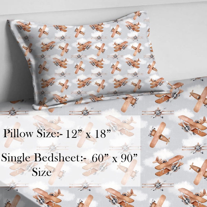 THE POMI THE POMI Kids Bedsheet with 1 Pillow Cover for Single Bed Cute and Fun Print Sheets for Boys Girls Ideal for Childrens Room Perfect for Kids Room Size 5 x 75 Airplane - Image 5