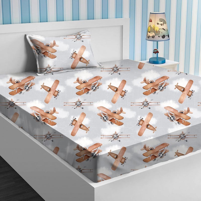 THE POMI THE POMI Kids Bedsheet with 1 Pillow Cover for Single Bed Cute and Fun Print Sheets for Boys Girls Ideal for Childrens Room Perfect for Kids Room Size 5 x 75 Airplane - Image 1