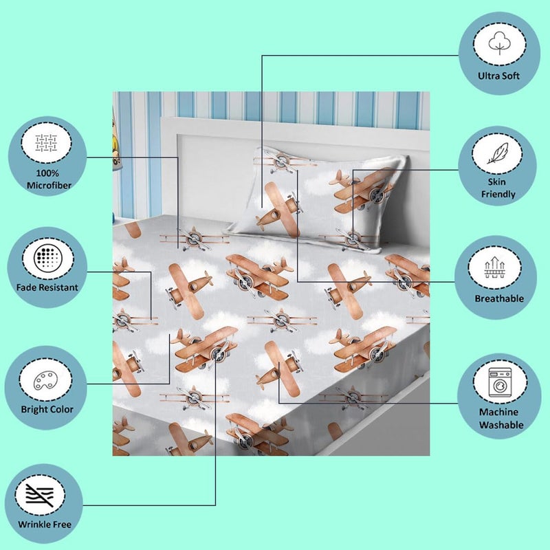 THE POMI THE POMI Kids Bedsheet with 1 Pillow Cover for Single Bed Cute and Fun Print Sheets for Boys Girls Ideal for Childrens Room Perfect for Kids Room Size 5 x 75 Airplane - Image 4