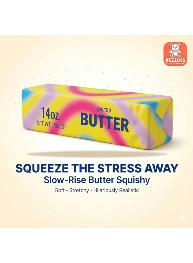 REZZOSS Realistic Stick of Butter Squishy Toy – 14oz (400g) Slow-Rise Salted Butter Stress Reliever | Soft TPR Squeeze Sensory Fidget Toy for Kids & Adults | Funny Prank Gag Gift & Decompression Office Desk Accessory | Perfect Birthday & Eid Gift - Image 2