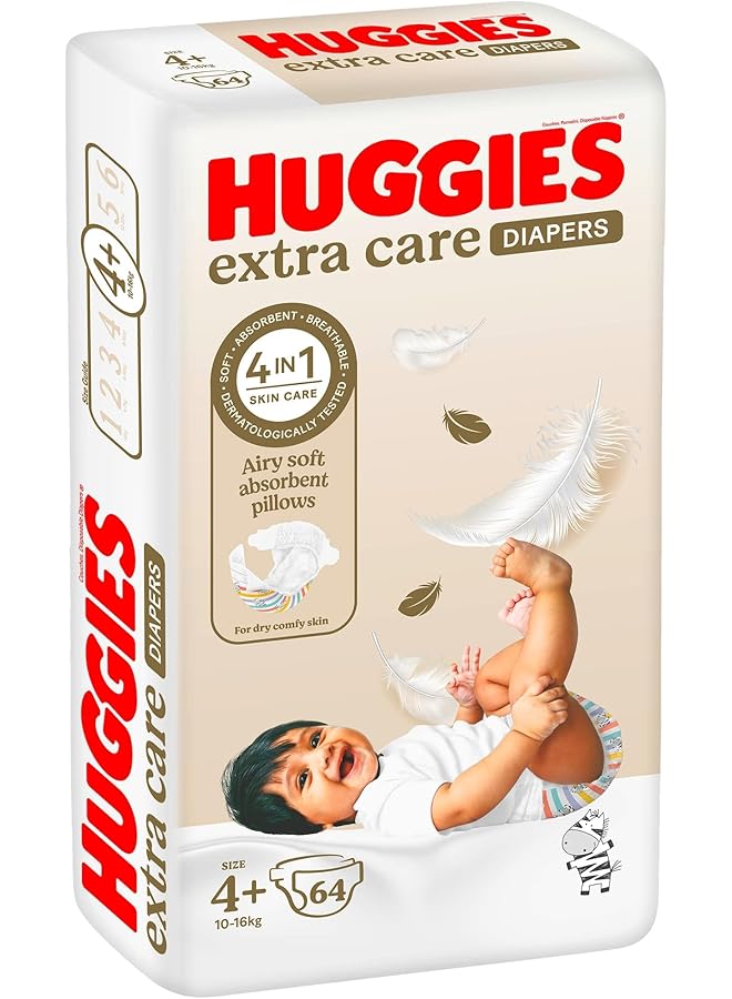 HUGGIES Extra Care Size 4+ 10 16 Kg Jumbo Pack 64 Diapers (Pack Of 2) - Image 2