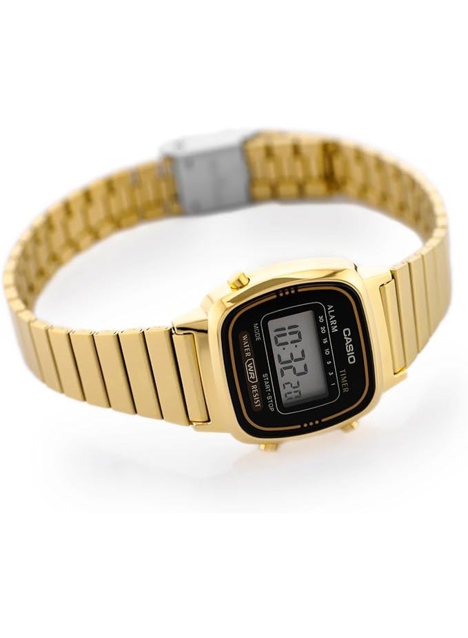 CASIO Vintage LA670WGA-1DF Mini Digital Watch for Women | Petite Gold-Tone Stainless Steel | Preset Countdown Timer, Alarm, Water Resistant | Classic Small Retro Wrist Watch - Image 2