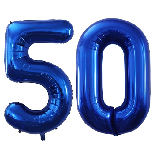 GOER Number 50 Balloons for 50th Birthday Party Decorations42 Inch Jumbo Foil Helium Balloons for 50th Anniversary Blue - Image 1